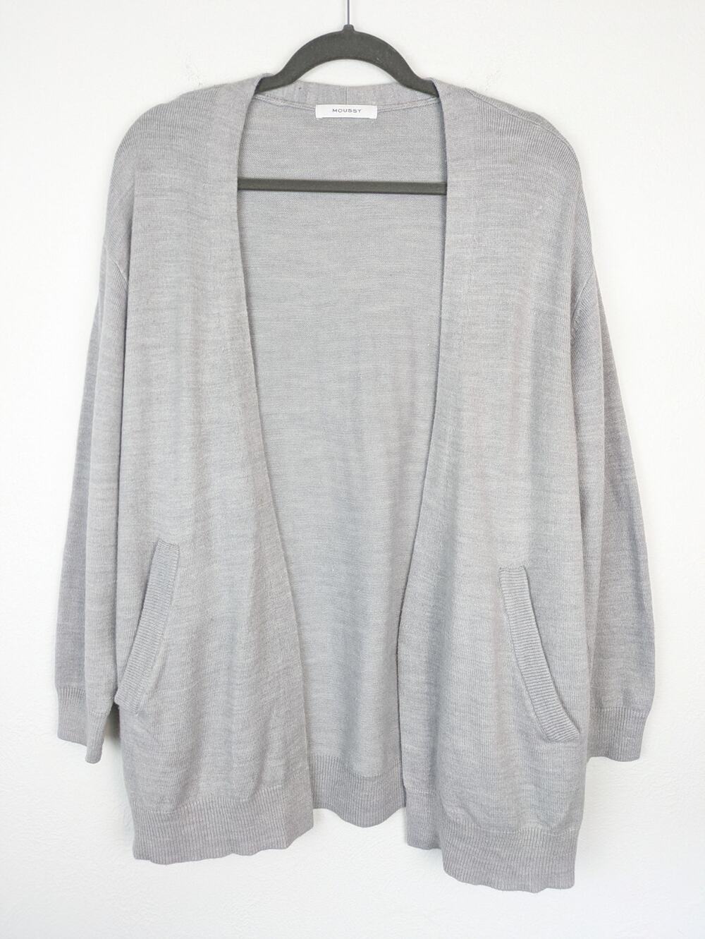 Moussy Cardigan Sweater Knit Minimalist Neutral Oversized Boho Gray Size OS